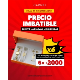 PROMO X6 - SET DE REGALO MUJER 6P RELOJ, PULSERA, CARAVANAS, ANILLO, CADENA Y DIJE
