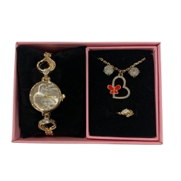 SET DE REGALO MUJER 4P RELOJ COLLAR CARAVANAS Y ANILLO